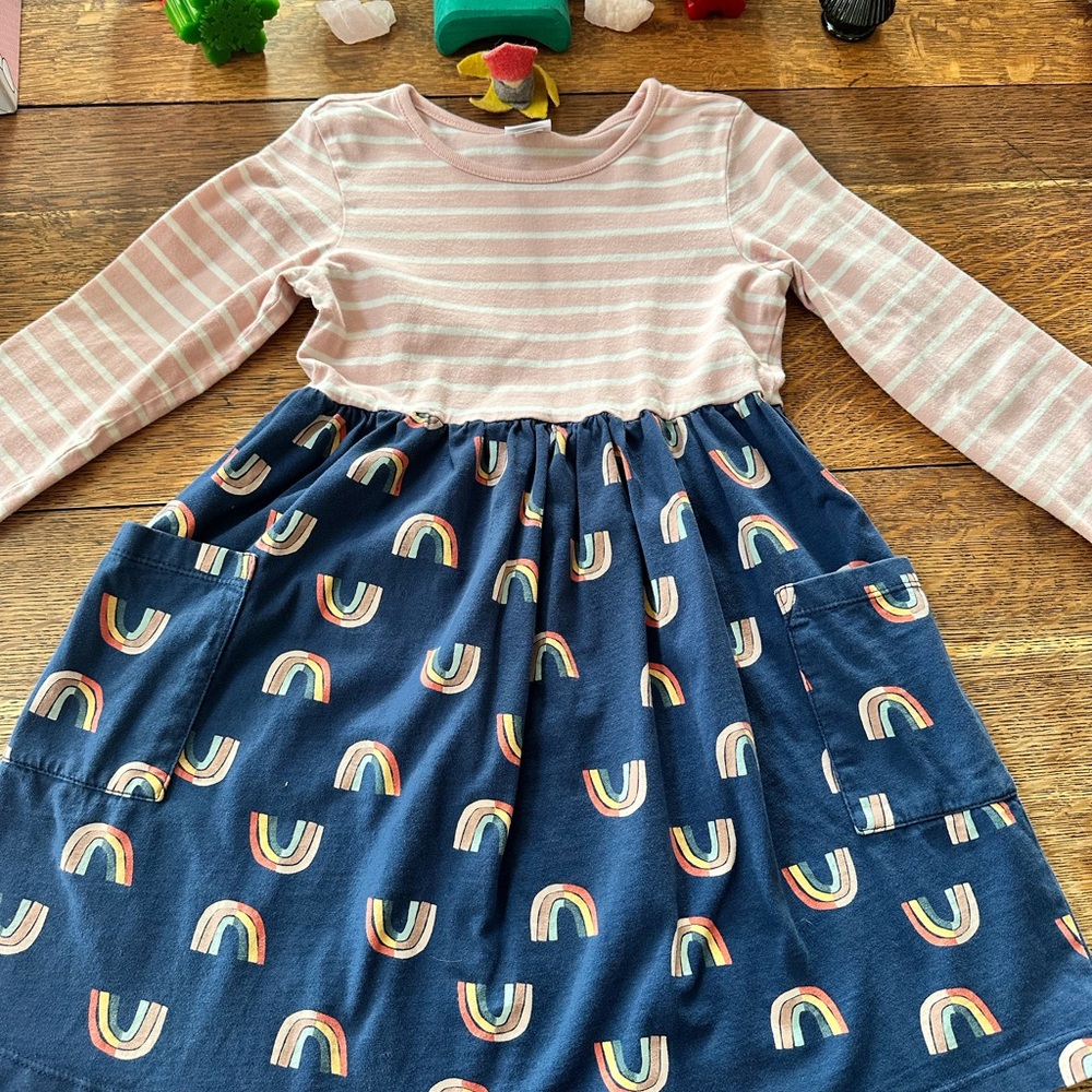 Hanna Andersson Pink Striped and Navy Rainbow Dress
